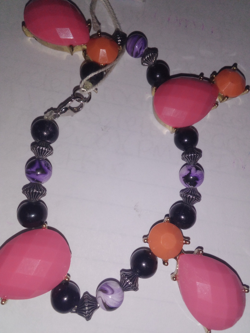 Women’s Pink and Orange Beaded Gem Bracelet